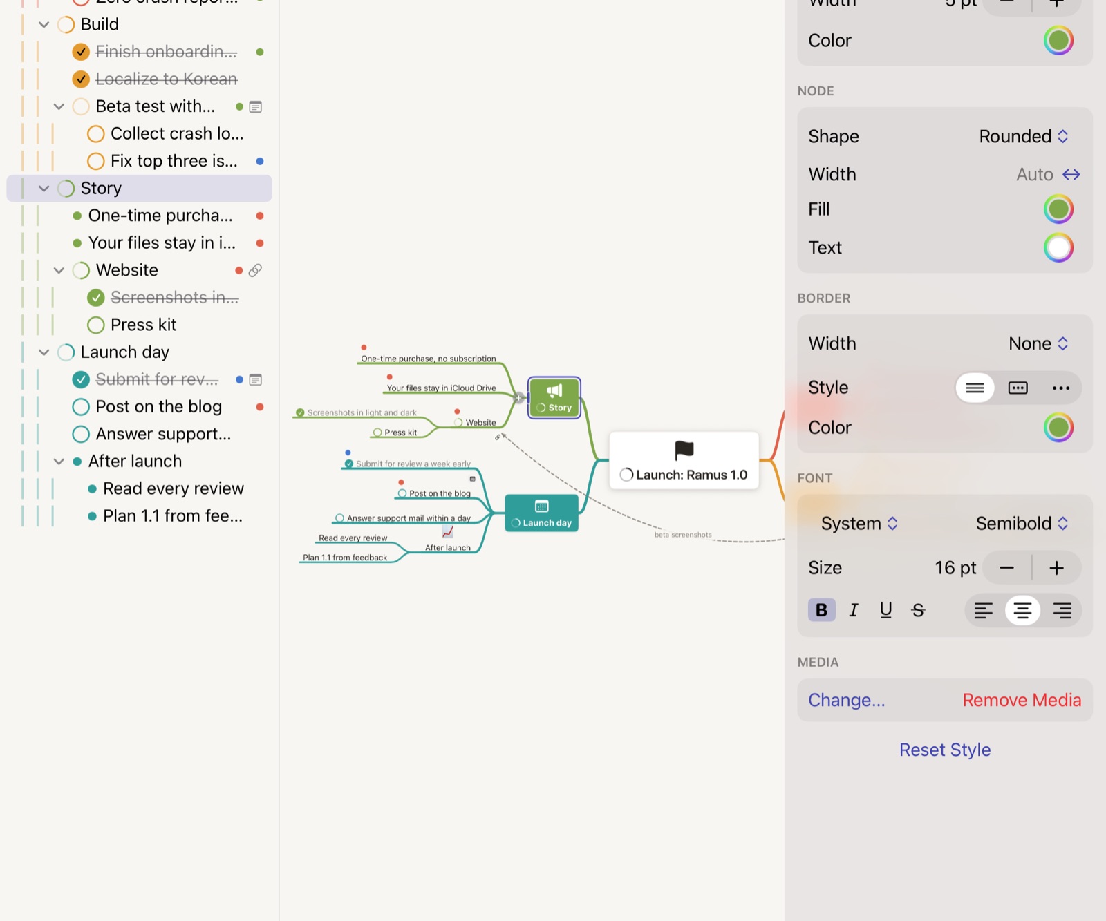 Ramus on iPad with the style inspector open